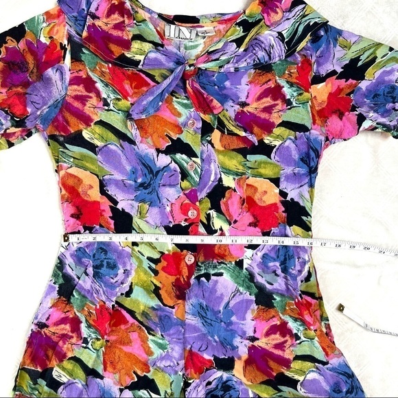 In Charge Vintage 90s Retro Colorful Floral Print Short Sleeve Romper Medium - Picture 10 of 16